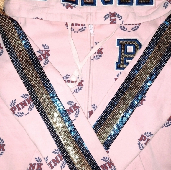 RARE HTF VS PINK LOGO GORGEOUS SEQUINS HOODIE SIZE LARGE LITTLE OVERSIZED - Picture 3 of 12